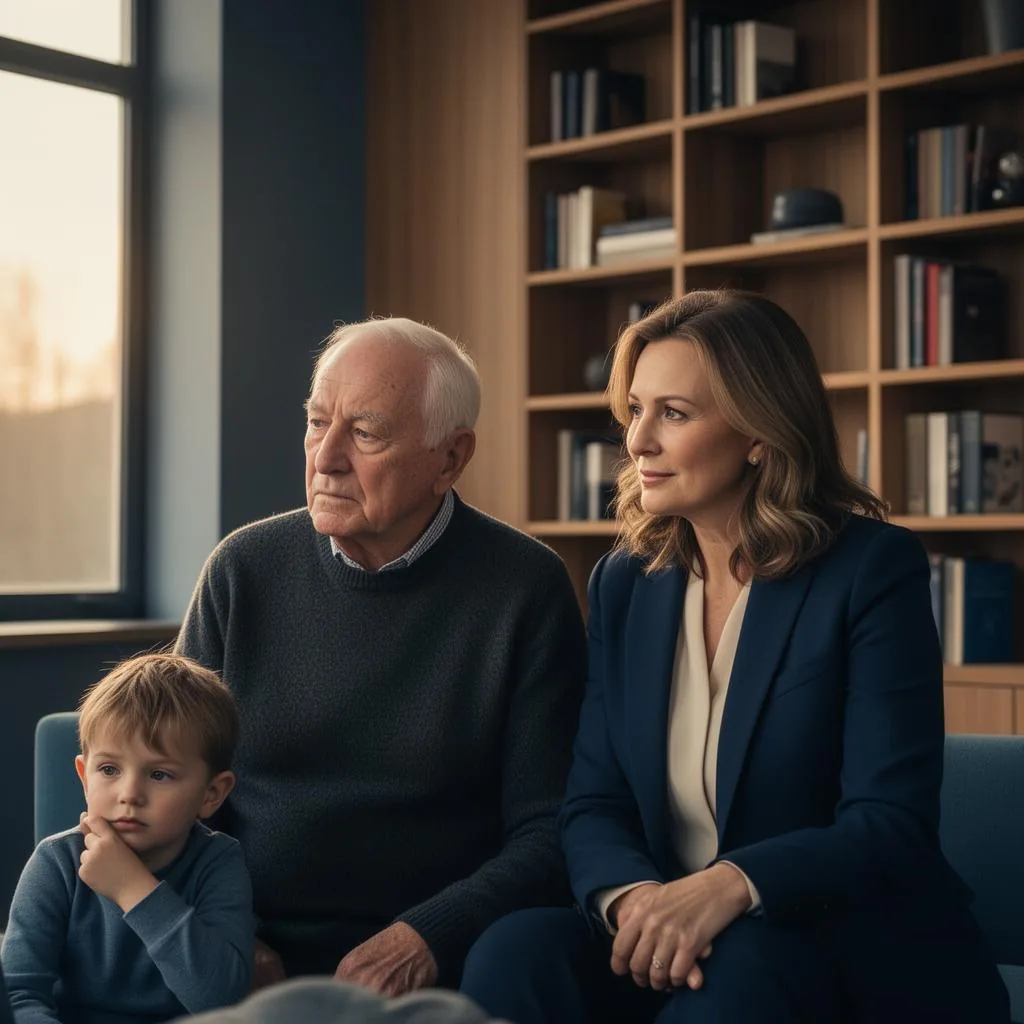 Drei Generationen einer deutschen Familie - Großvater, Mutter und Enkelkind - als Sinnbild für den Generationenwechsel in der Altersvorsorge.