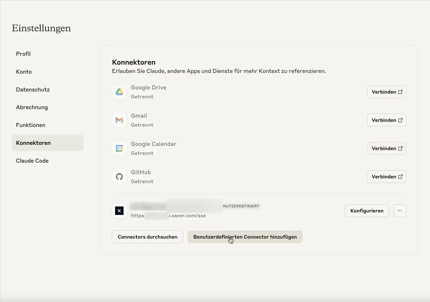 The window of an external AI assistant: a customer states her statutory pension, below it the assistant calls the Xaver tools submit_assessment and estimate_pension_gap in turn and returns a structured analysis of her pension gap, age, years to retirement, spending now and expected, pension income. Demo data.